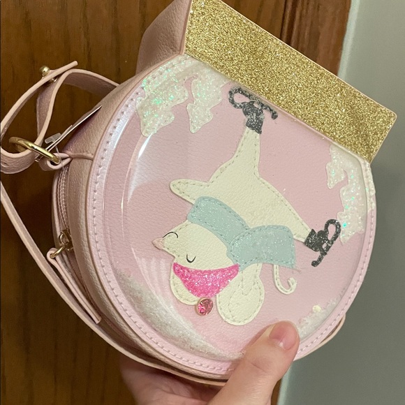 Bath & Body Works NWT Ice Skating Pink Mouse Snow Globe Bag with Gold Base - Picture 8 of 11